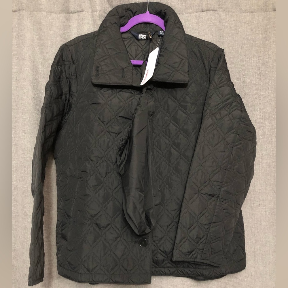 Lands' End Packable Insulated Quilted Barn Jacket Black Large Petite 14-16 New